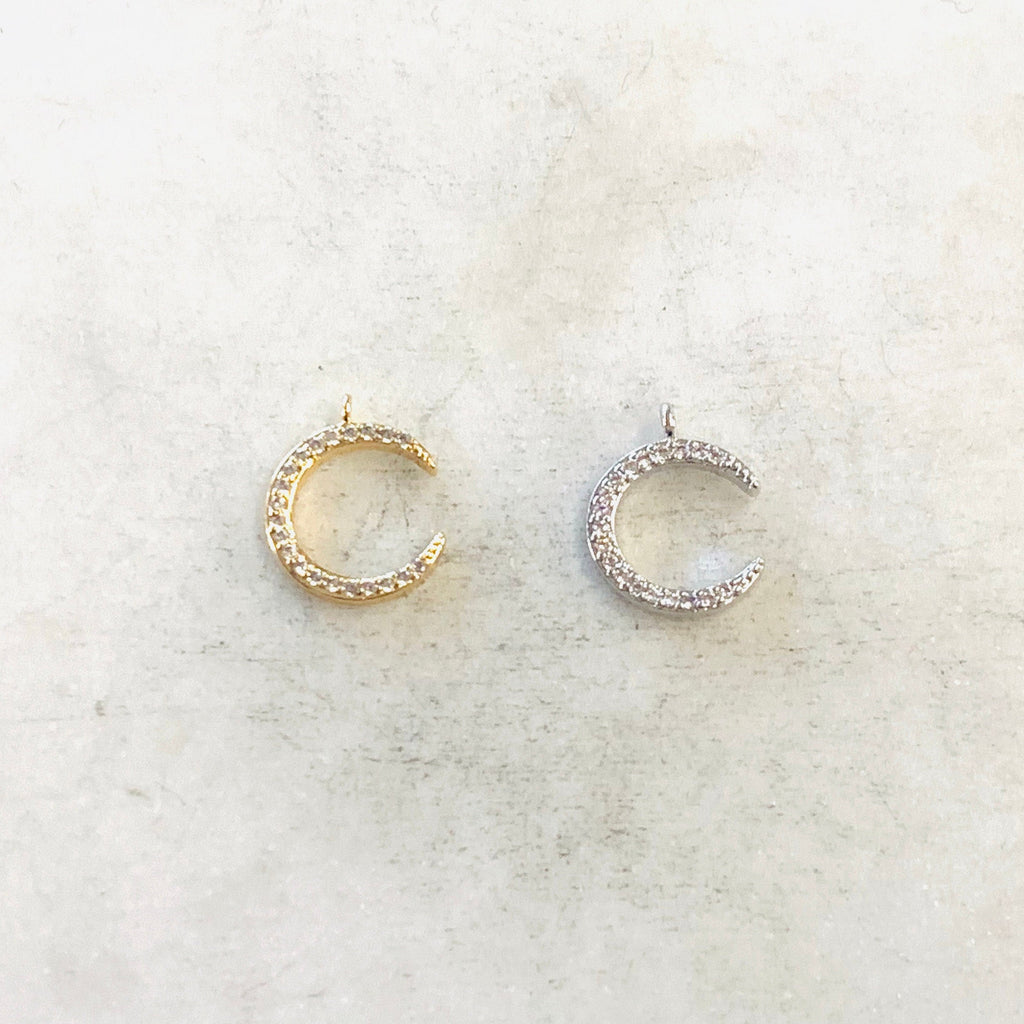 Gold Plated or Rhodium Plated Small CZ Crescent Moon Cubic Zirconia or Pave