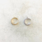 Gold Plated or Rhodium Plated Small CZ Crescent Moon Cubic Zirconia or Pave