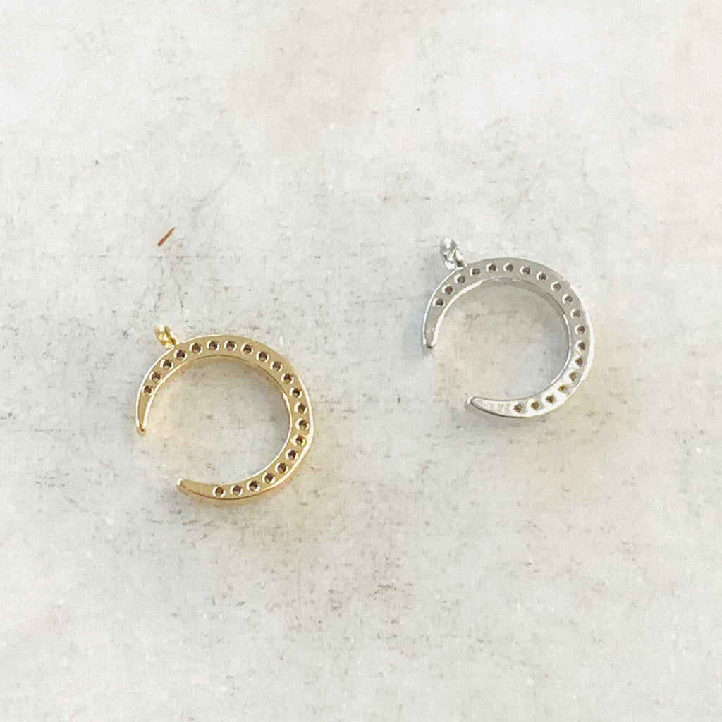 Gold Plated or Rhodium Plated Small CZ Crescent Moon Cubic Zirconia or Pave