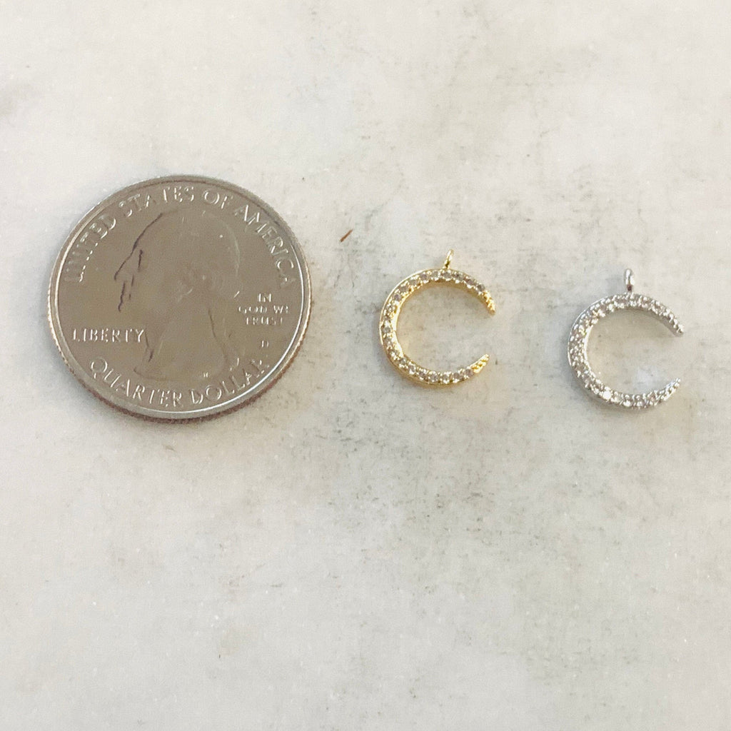 Gold Plated or Rhodium Plated Small CZ Crescent Moon Cubic Zirconia or Pave