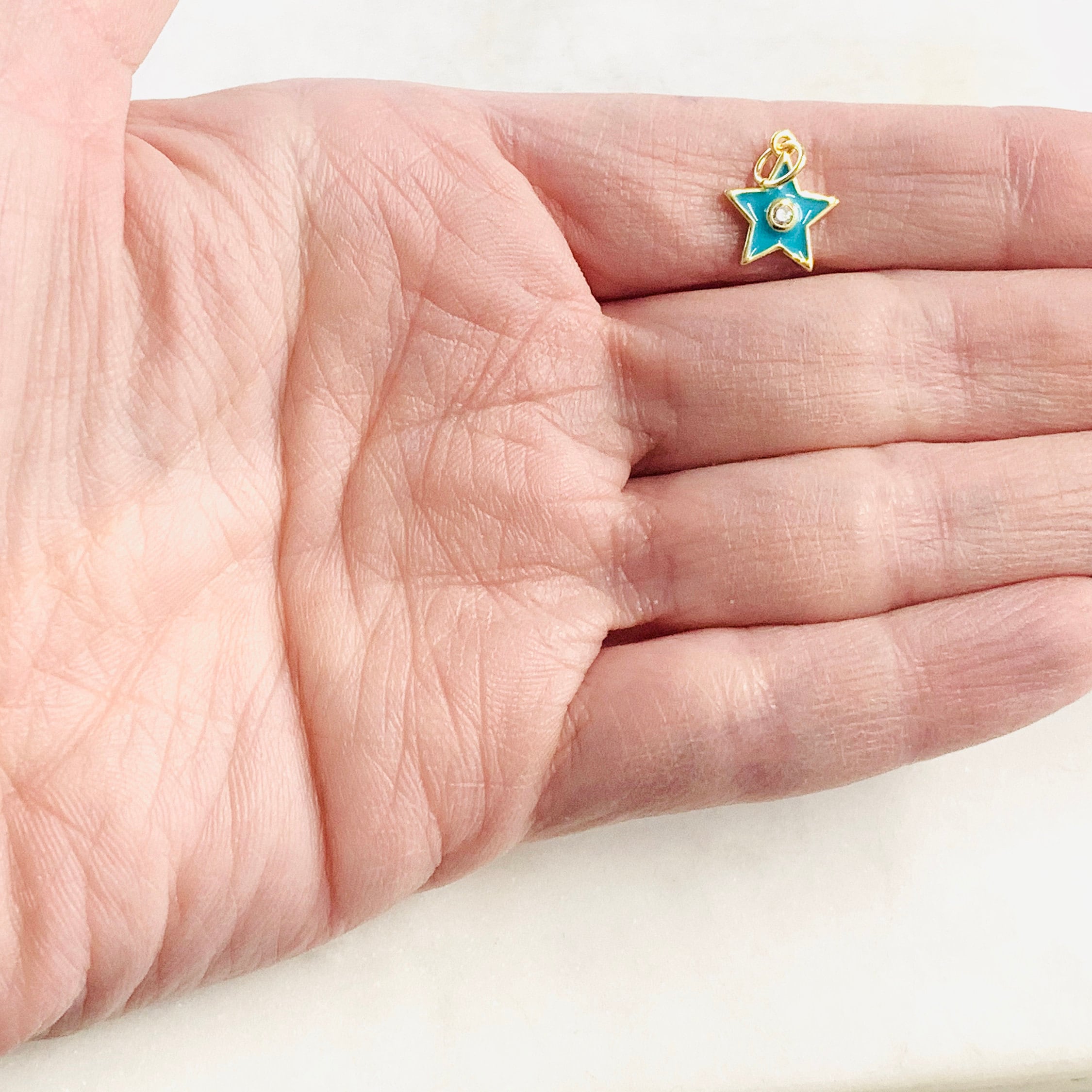 Gold Plated Dainty Celestial Star Charm with CZ Turquoise White
