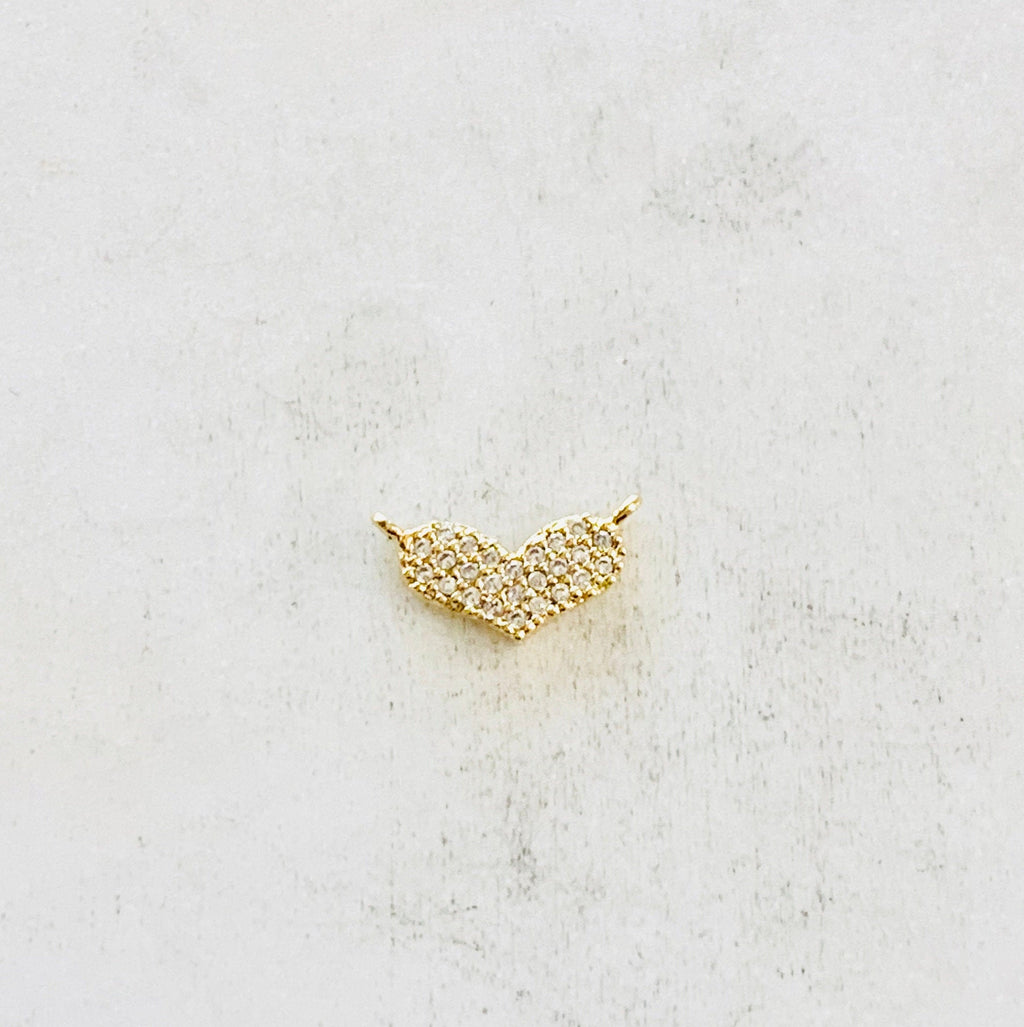 Gold Plated Dainty Pave CZ Heart Connector Charm Cubic Zirconia