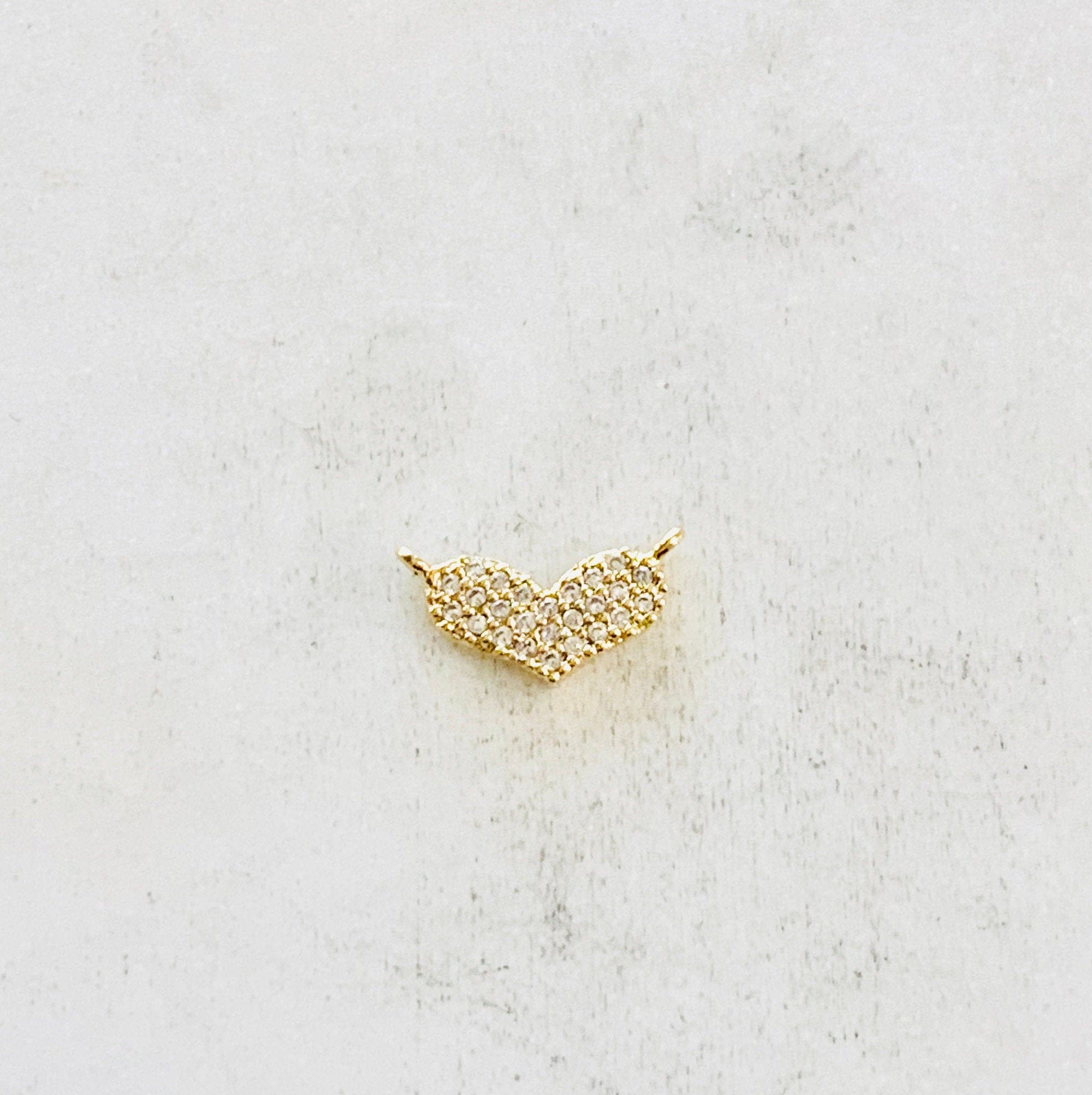 Gold Plated Dainty Pave CZ Heart Connector Charm Cubic Zirconia
