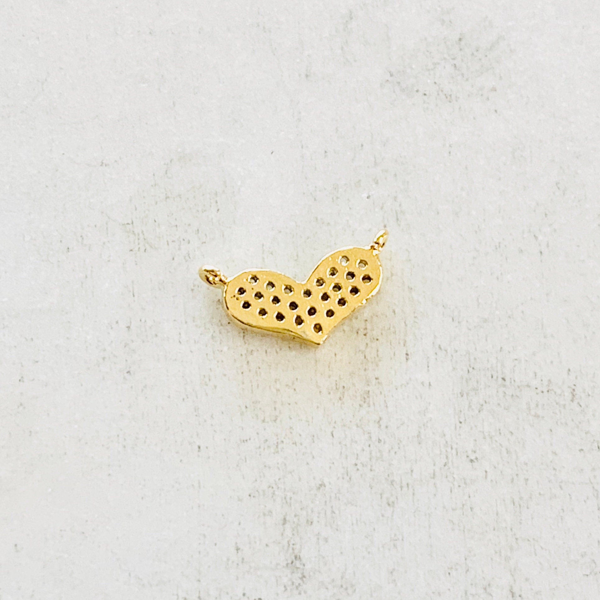 Gold Plated Dainty Pave CZ Heart Connector Charm Cubic Zirconia