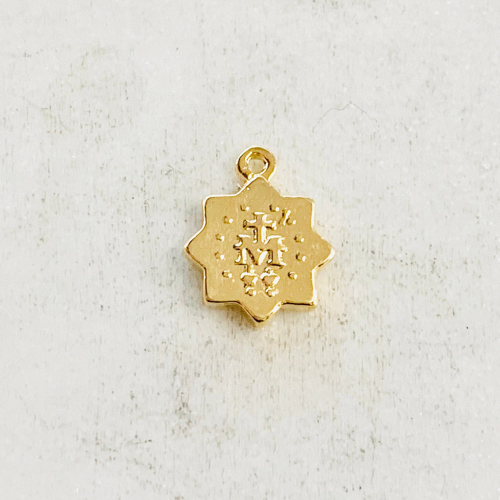 Gold Plated Small Epoxy Mother Mary Star Medallion Charm