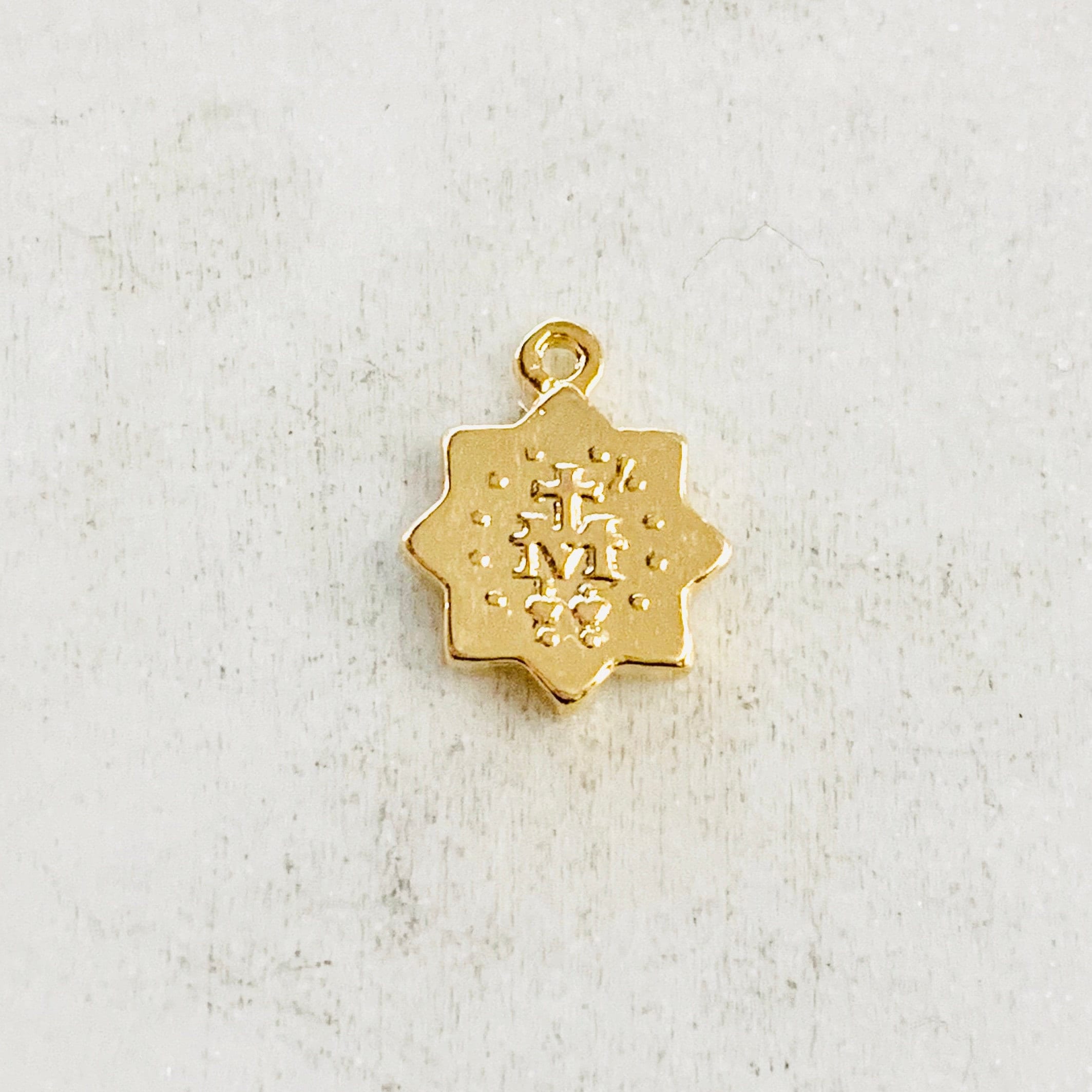 Gold Plated Small Epoxy Mother Mary Star Medallion Charm