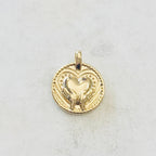 Gold Plated Vintage Inspired Hand Holding Heart Coin Charm Love