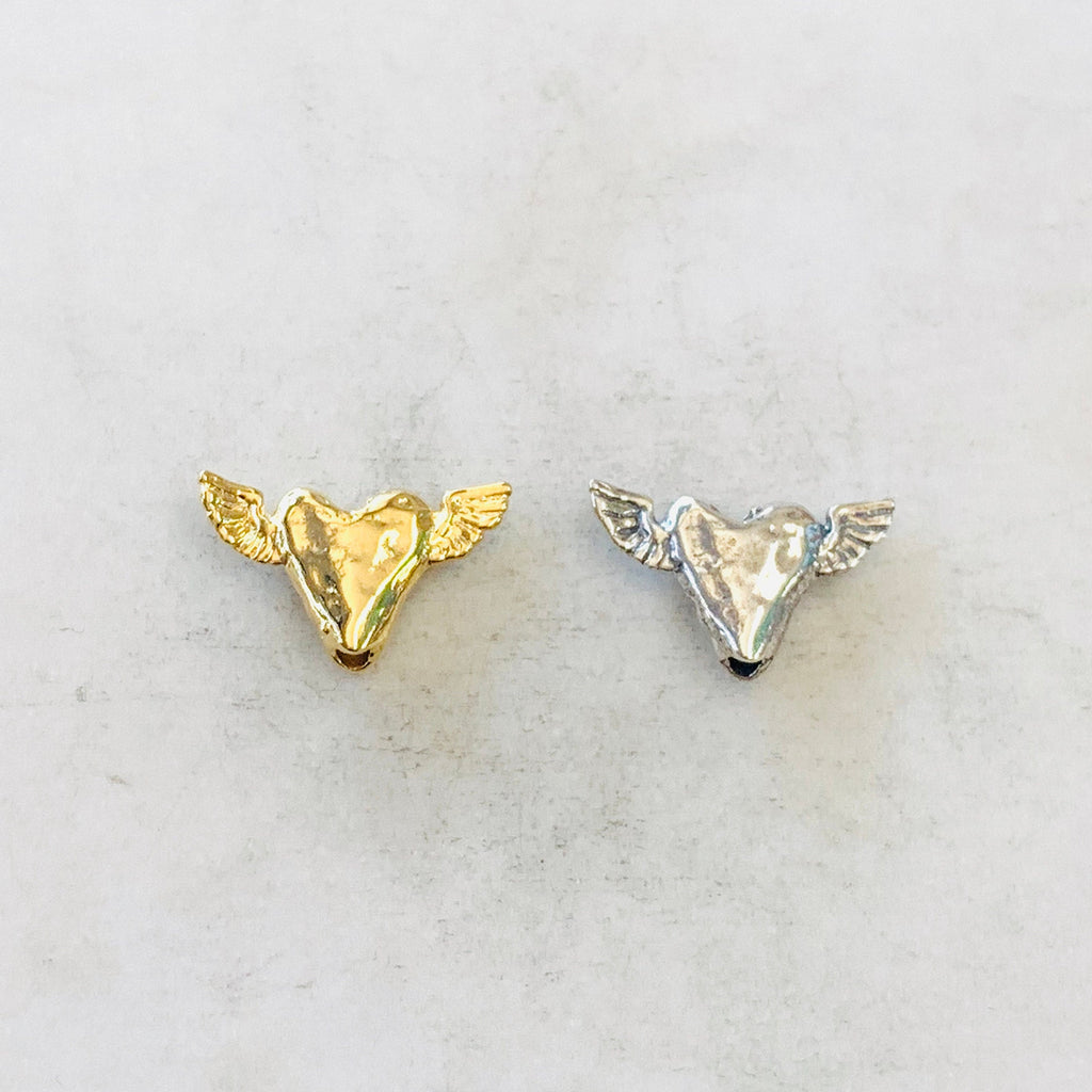 19mmx11mm Sterling Silver or Vermeil Dainty Heart Bead with Wings Love Charm