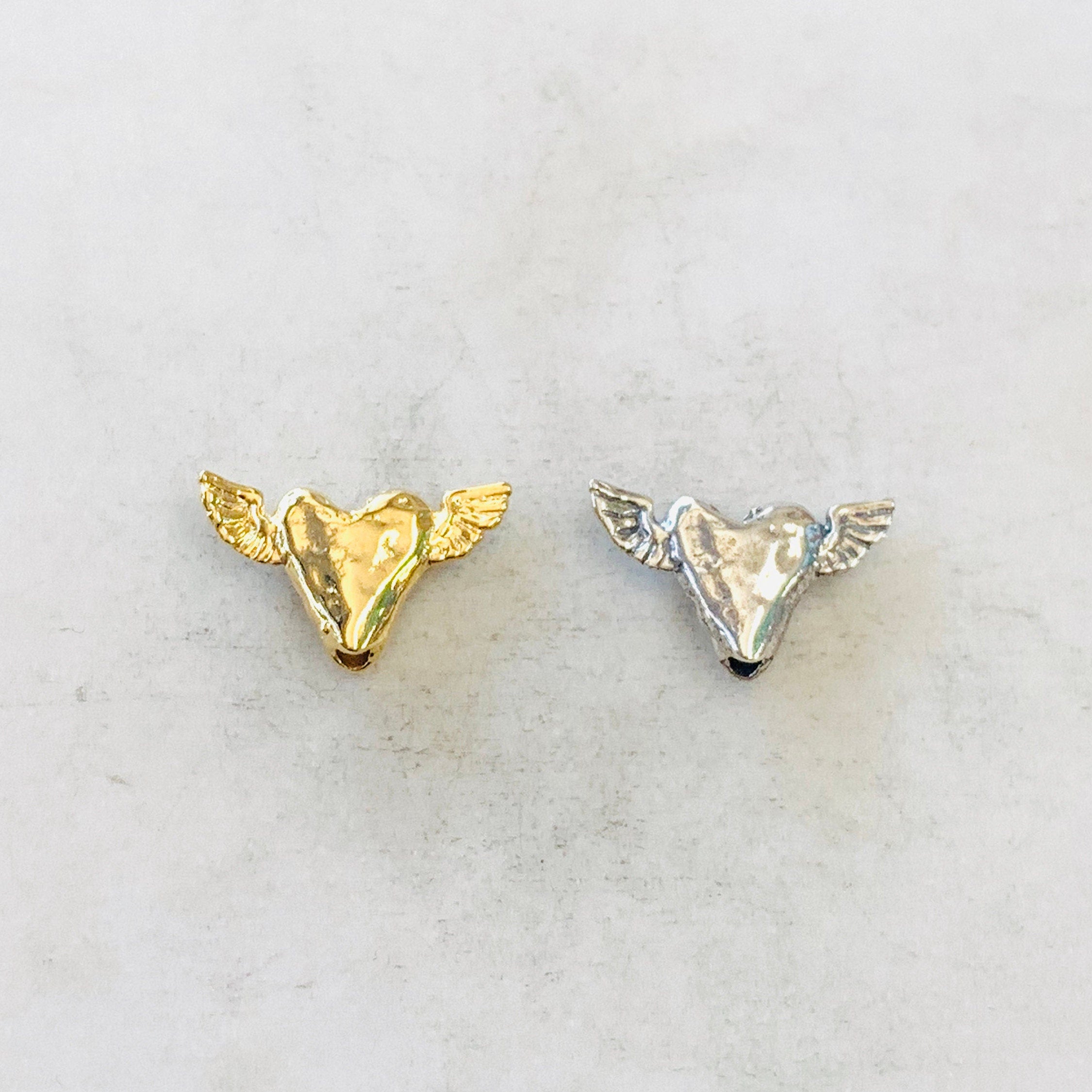 19mmx11mm Sterling Silver or Vermeil Dainty Heart Bead with Wings Love Charm