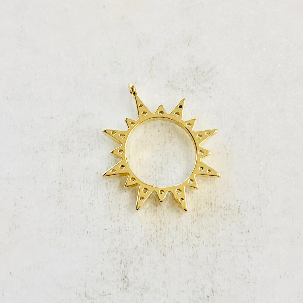 Gold Plated Cubic Zirconia Starburst Sun Charm Round Circle Drop