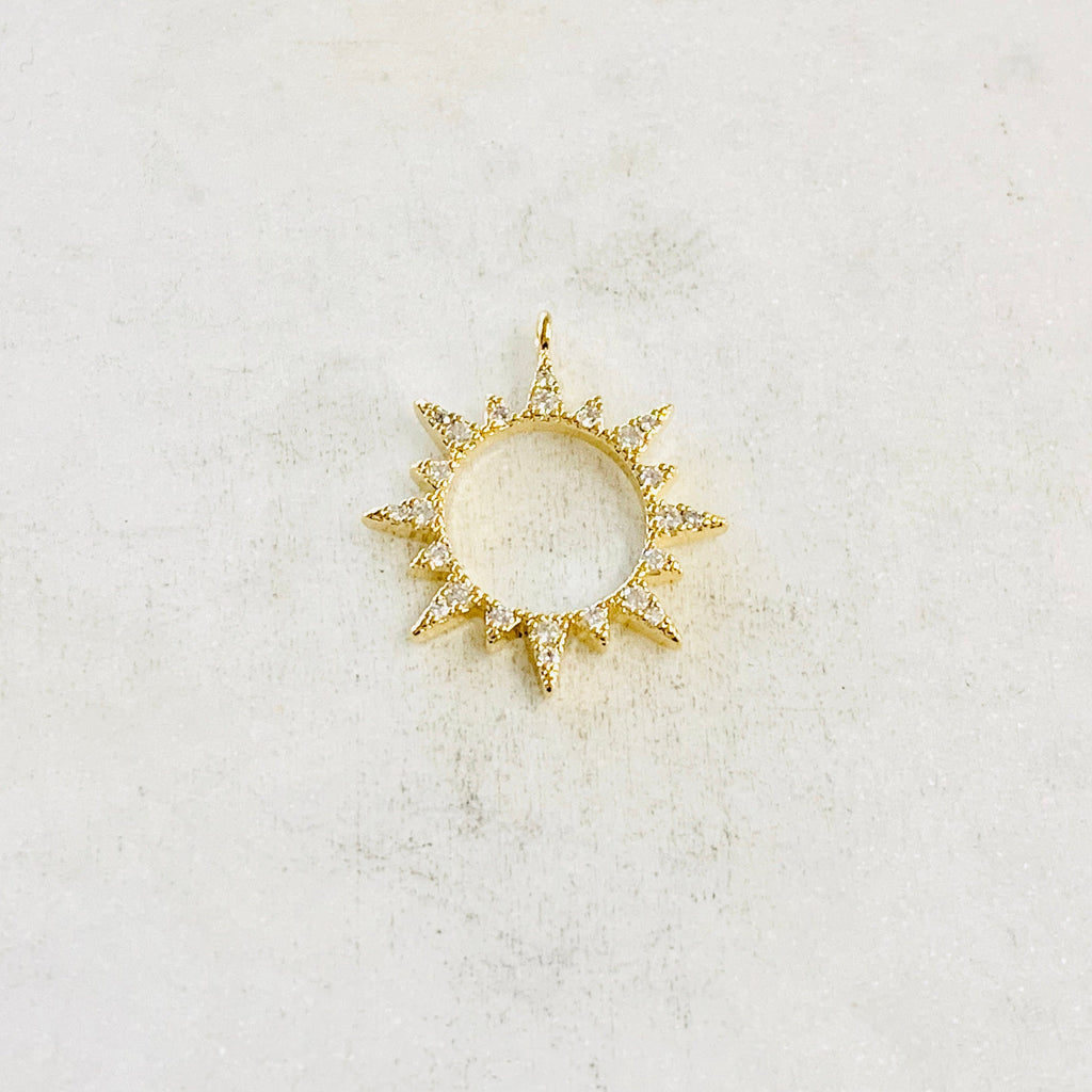 Gold Plated Cubic Zirconia Starburst Sun Charm Round Circle Drop