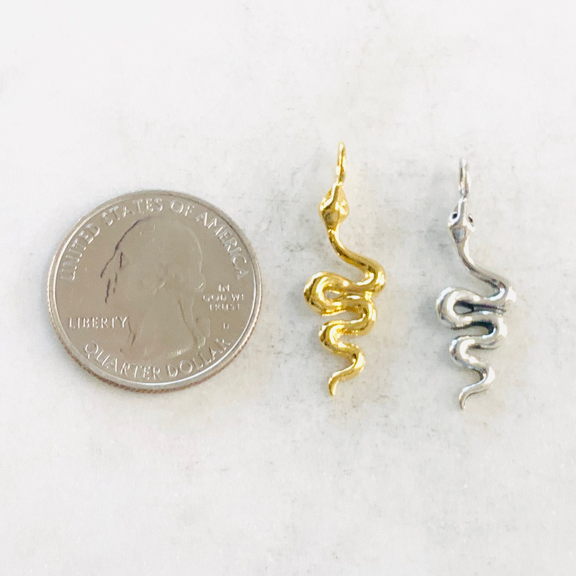 Sterling Silver or Vermeil Curled Long Snake Serpent Serpentine Reptile Charm