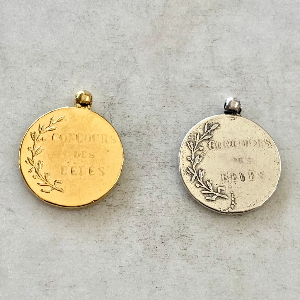 Sterling Silver or Vermeil Mother Holding Child Coin Round Medallion French