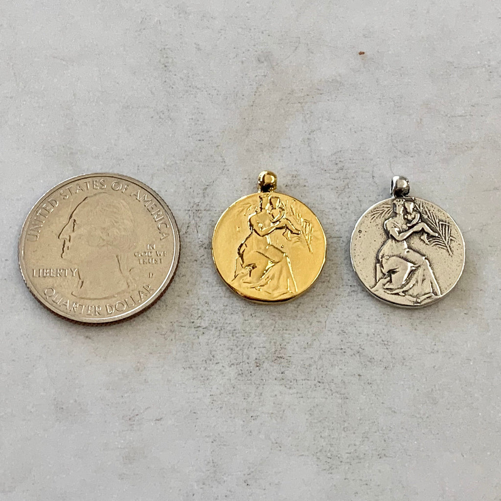 Sterling Silver or Vermeil Mother Holding Child Coin Round Medallion French