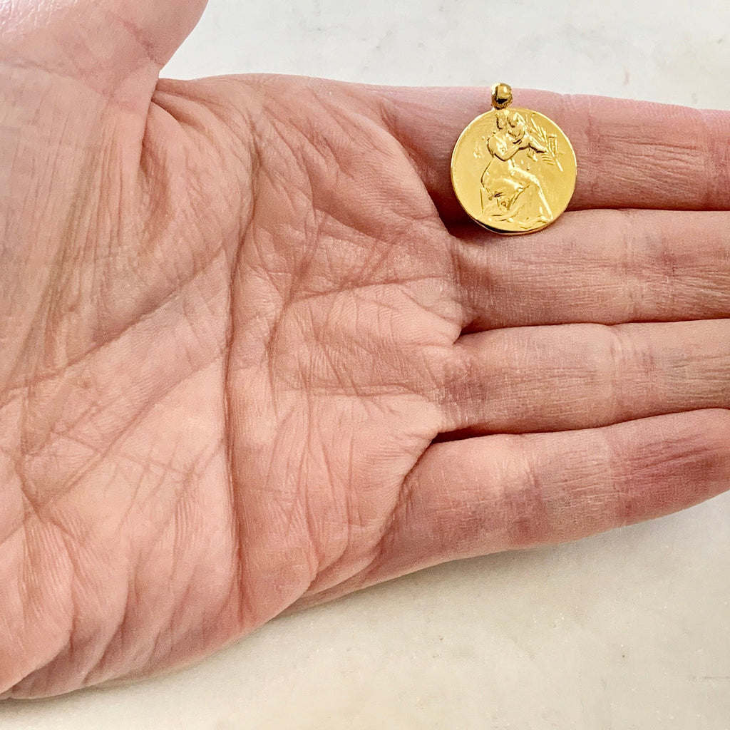 Sterling Silver or Vermeil Mother Holding Child Coin Round Medallion French