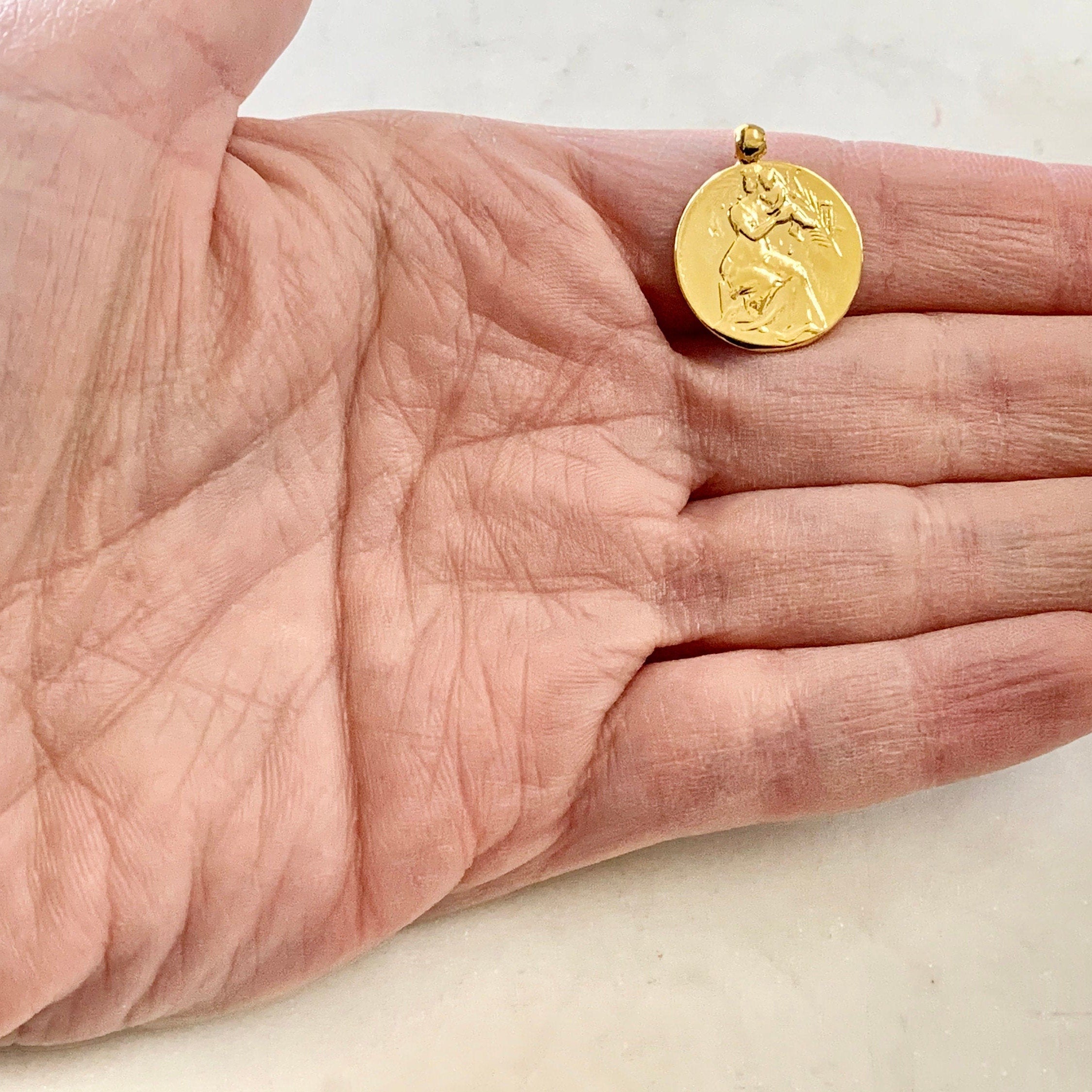 Sterling Silver or Vermeil Mother Holding Child Coin Round Medallion French