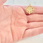 Gold Plated or Brass Vintage Style 4 Point Coin Disc Medallion Charm CZ Drop