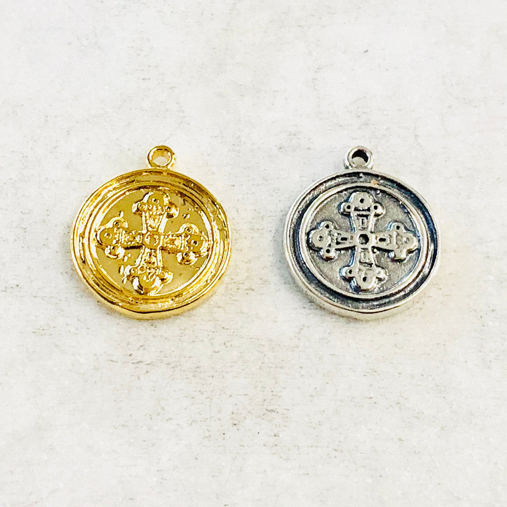 Sterling Silver or Vermeil Medieval Cross Coin Medallion Wax Seal Disc Double