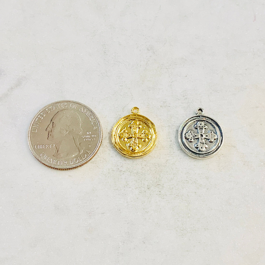 Sterling Silver or Vermeil Medieval Cross Coin Medallion Wax Seal Disc Double