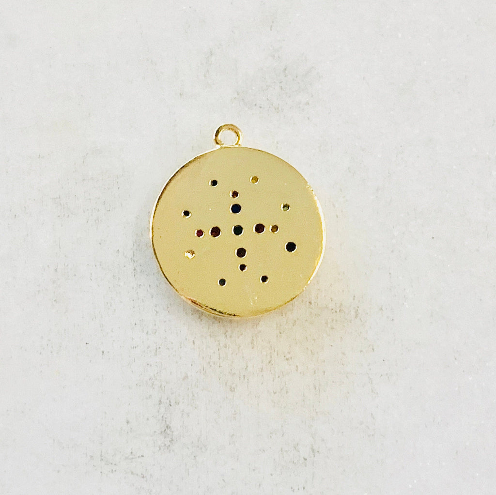Gold Plated or Brass Rainbow CZ North Star Charm Coin Round Circle Gold Drop