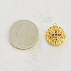 Gold Plated or Brass Rainbow CZ North Star Charm Coin Round Circle Gold Drop