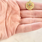 Gold Plated or Brass Rainbow CZ North Star Charm Coin Round Circle Gold Drop