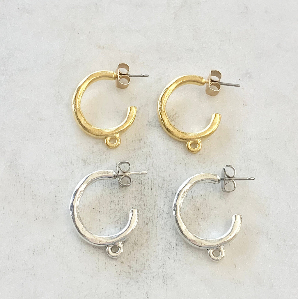 Pewter Textured Hammered Round Hoop 21mm x 15mm Chandelier (2pc)
