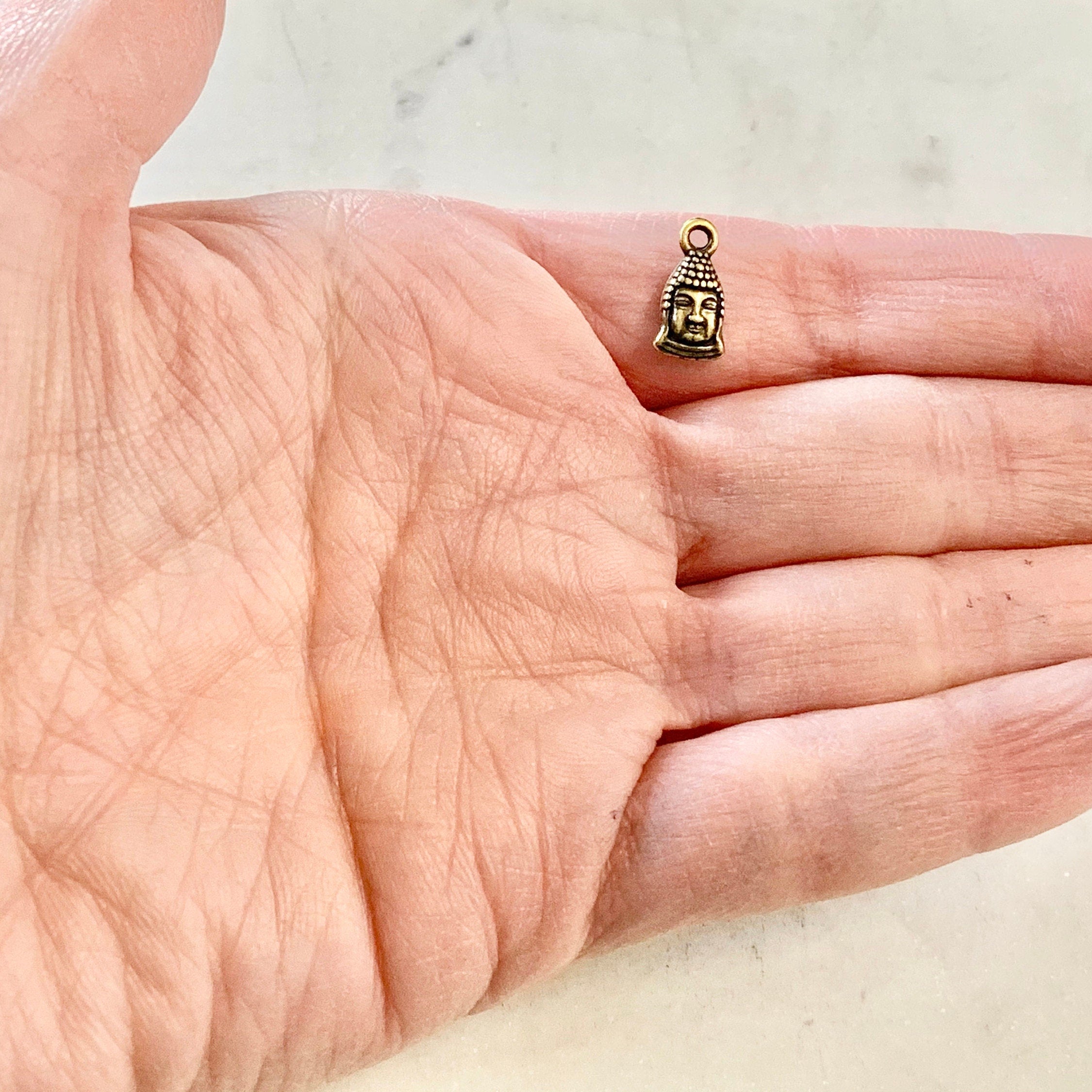 12mmx5mm Pewter Tiny Small Buddha Head Charm Ohm Meditation Mantra