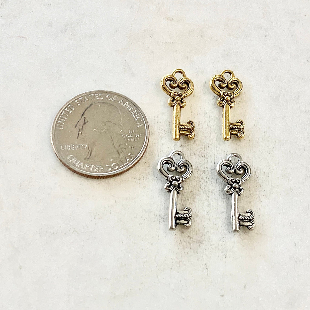 20mmx 9mm Pewter Rounded Detailed Skeleton Key Charm Best Friend Charm (2pc)