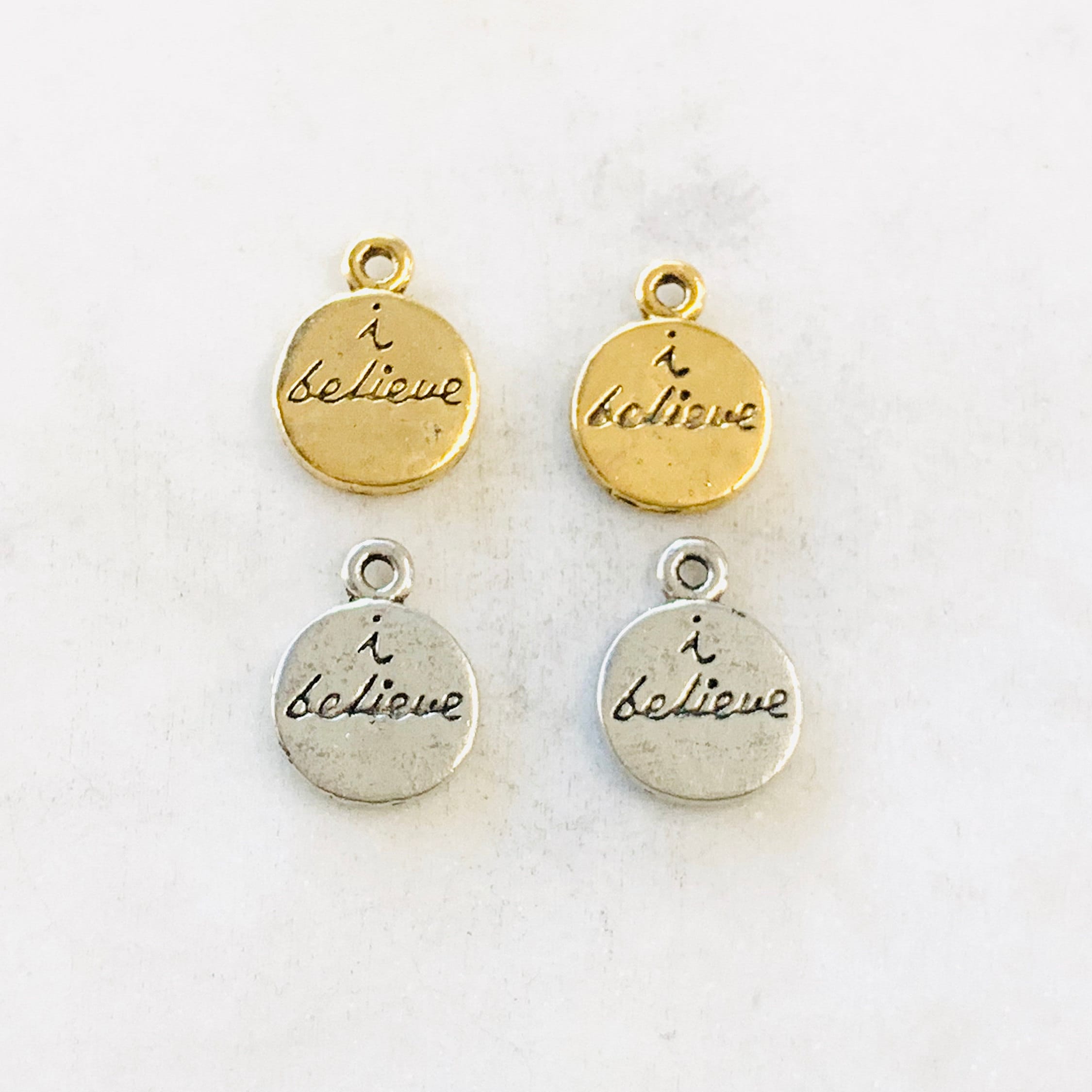 Pewter Thick Round Coin I Believe Stamped in Cursive (2pc) – Antique Gold