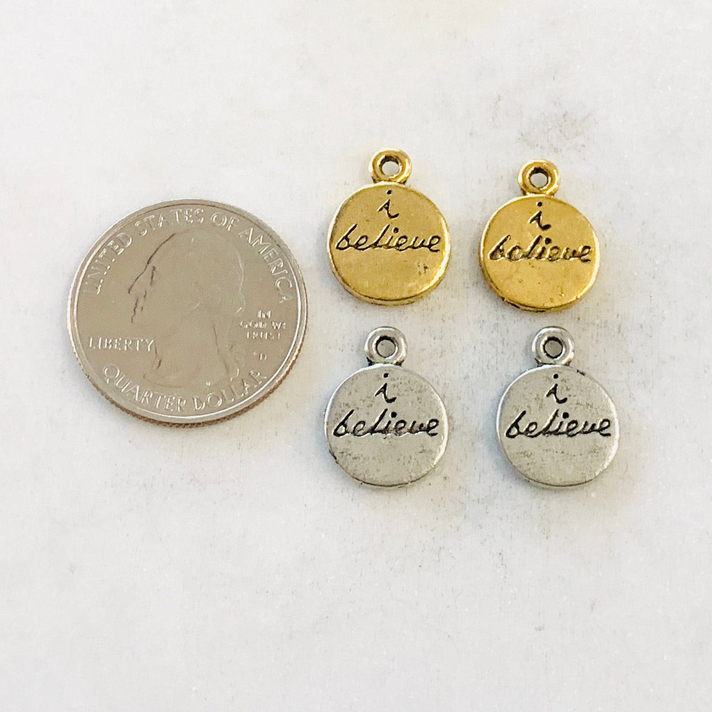 Pewter Thick Round Coin I Believe Stamped in Cursive (2pc) – Antique Gold