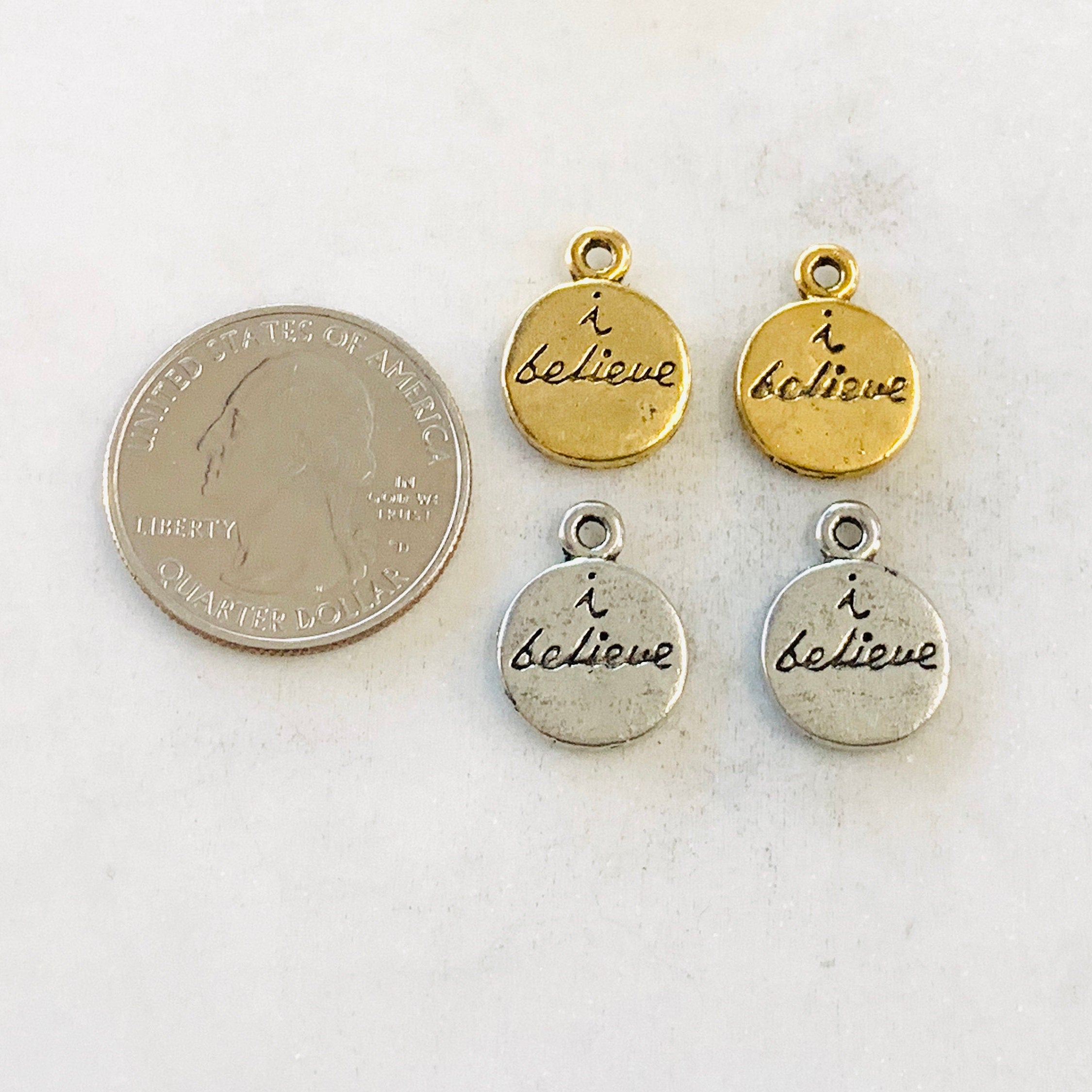 Pewter Thick Round Coin I Believe Stamped in Cursive (2pc) – Antique Gold