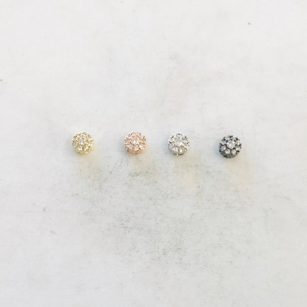 Rhodium Plated Daisy Flower Pave Bead Cubic Zirconia CZ Spacer Bead
