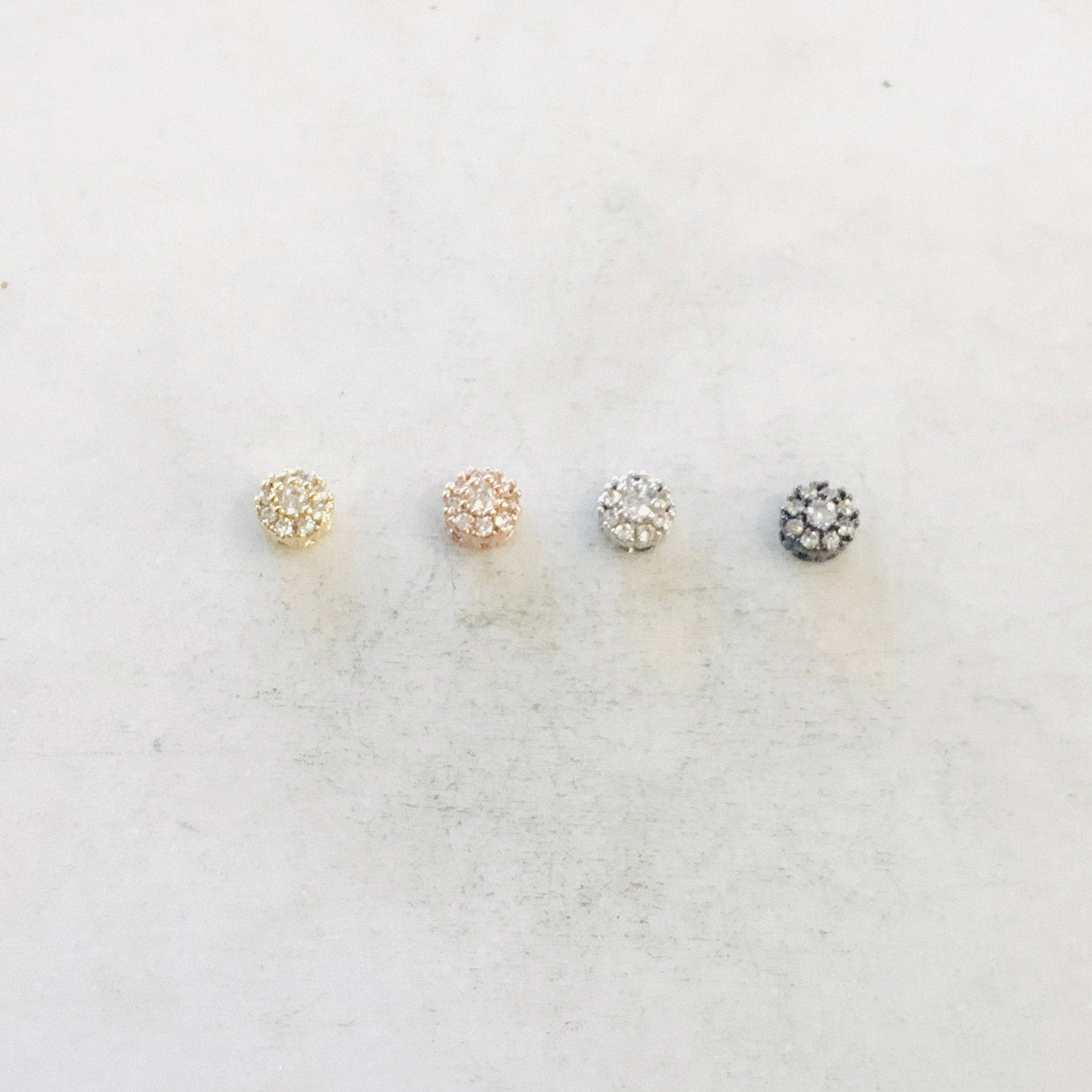 Rhodium Plated Daisy Flower Pave Bead Cubic Zirconia CZ Spacer Bead