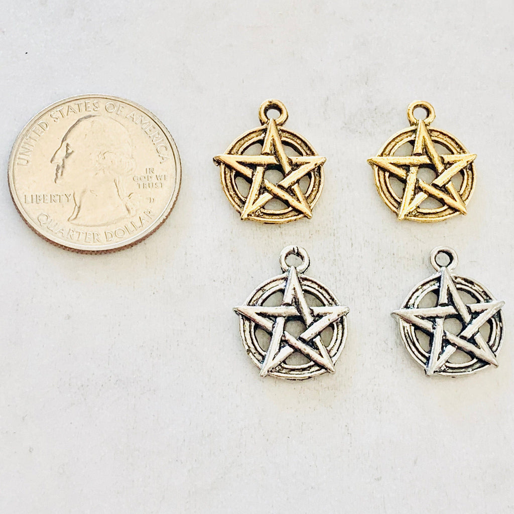 Pewter Wiccan Symbol Pentagram Five Point Star Charm (2pc)