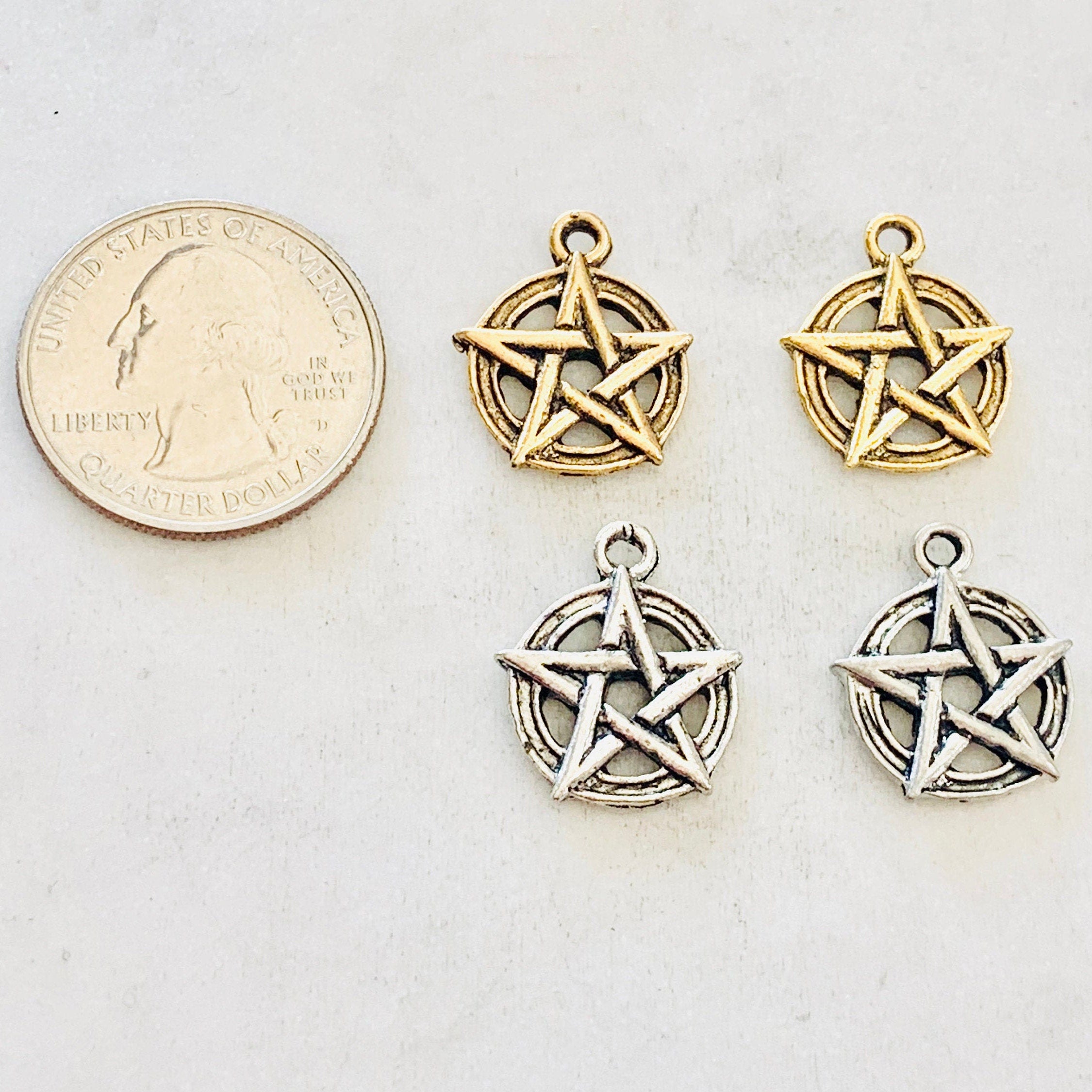 Pewter Wiccan Symbol Pentagram Five Point Star Charm (2pc)