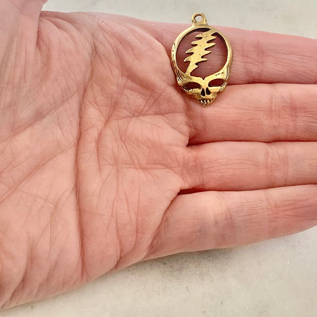 Pewter Skull with Lightning Bolt Day of the Dead Halloween