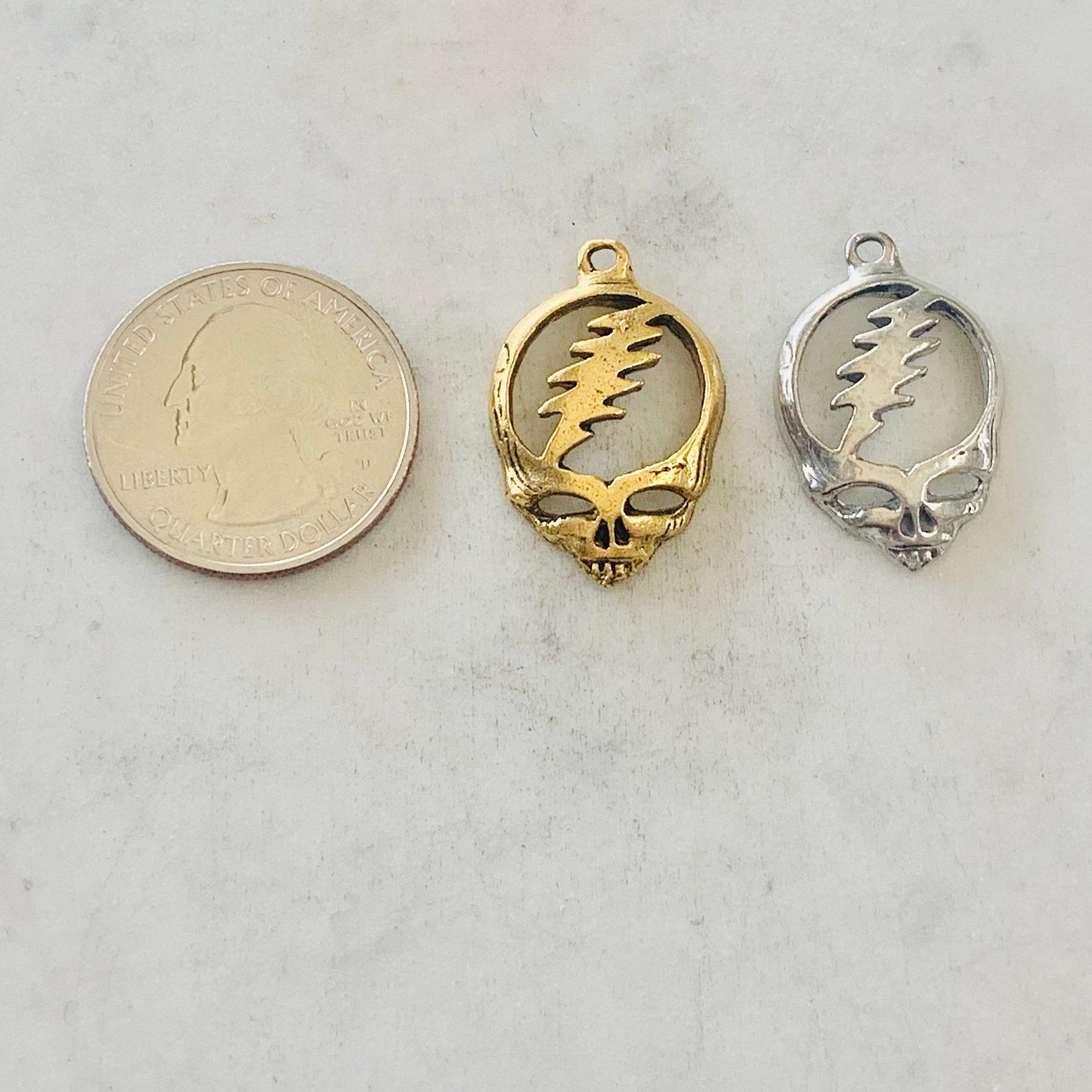 Pewter Skull with Lightning Bolt Day of the Dead Halloween