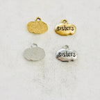 Pewter Wide Oval with Sisters Stamped Charm Pendant (2pc)