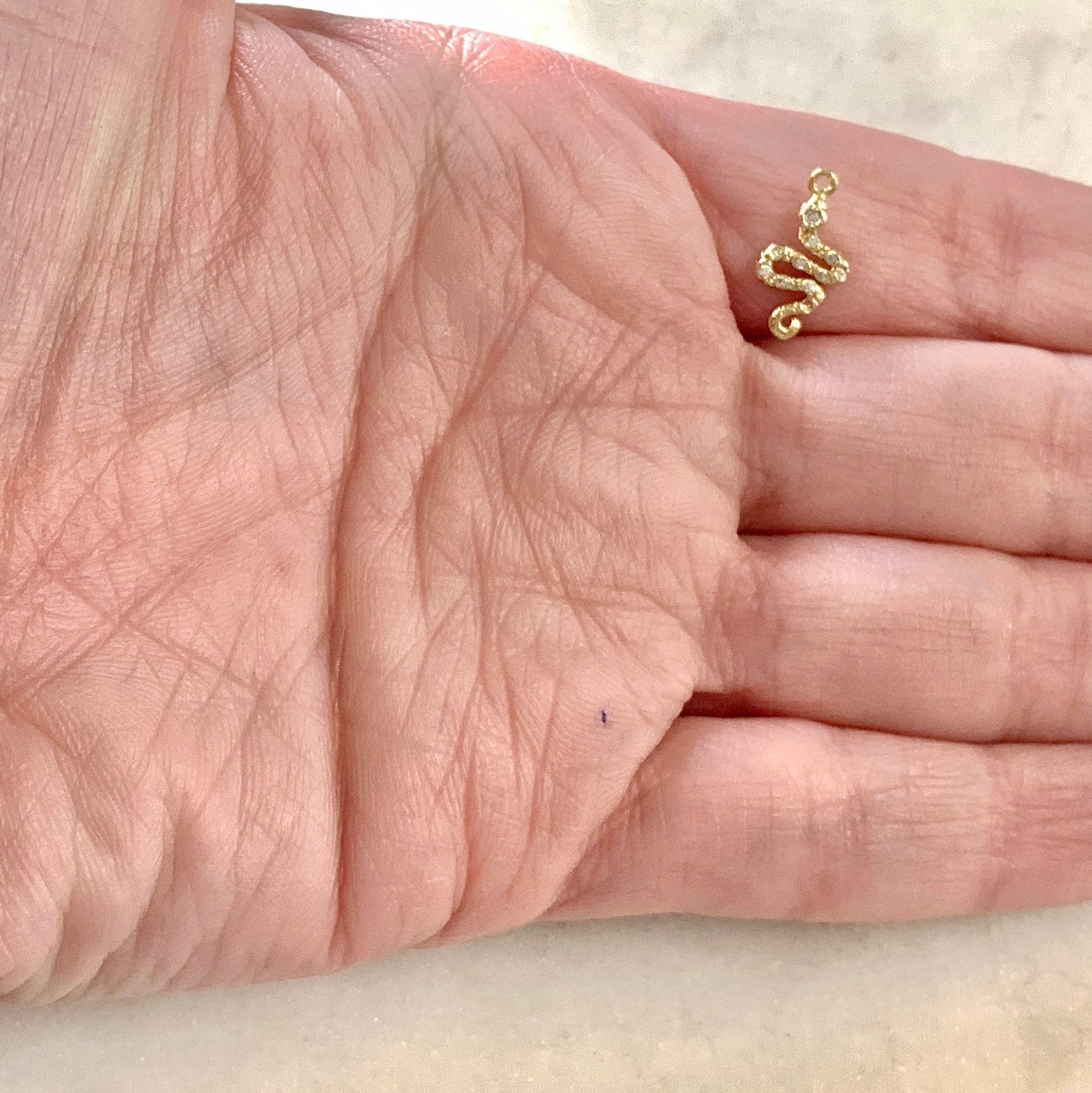 Gold Plated CZ Tiny Dainty Curled Snake Serpent Serpentine Reptile