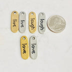 29mmx 9mm Pewter Metal Live Laugh or Love Stamped Organic Shape Rounded