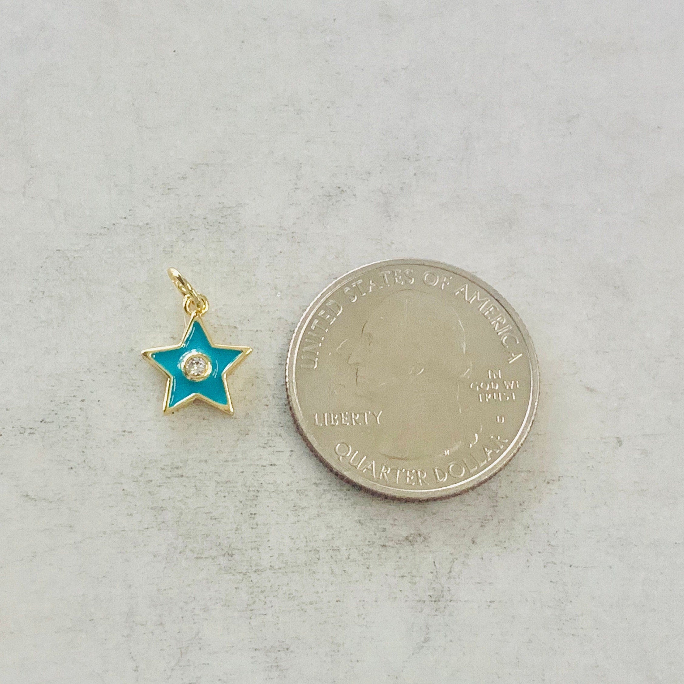 Gold Plated Dainty Celestial Star Charm with CZ Turquoise White