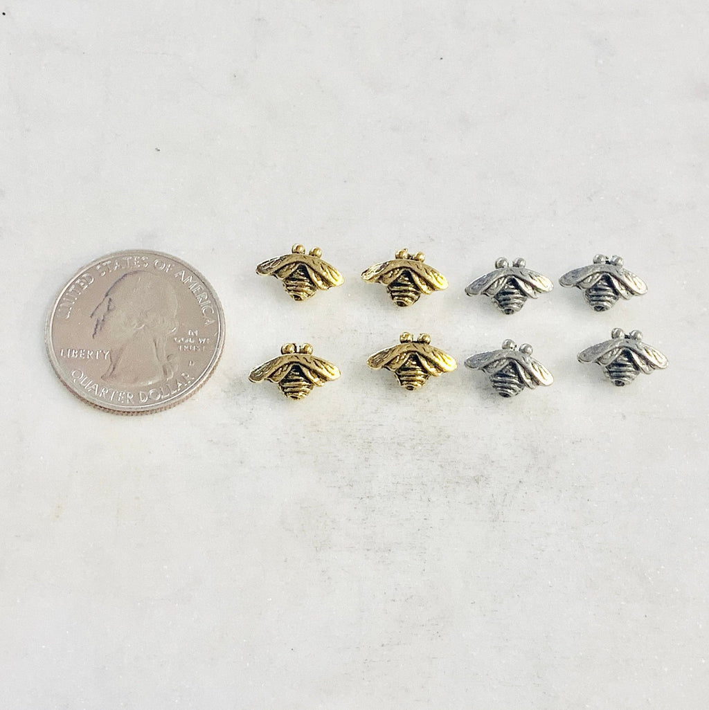 12mmx7mm Pewter Honey Bee Bead Charm Insect Nature Spring Pendant (4pc)