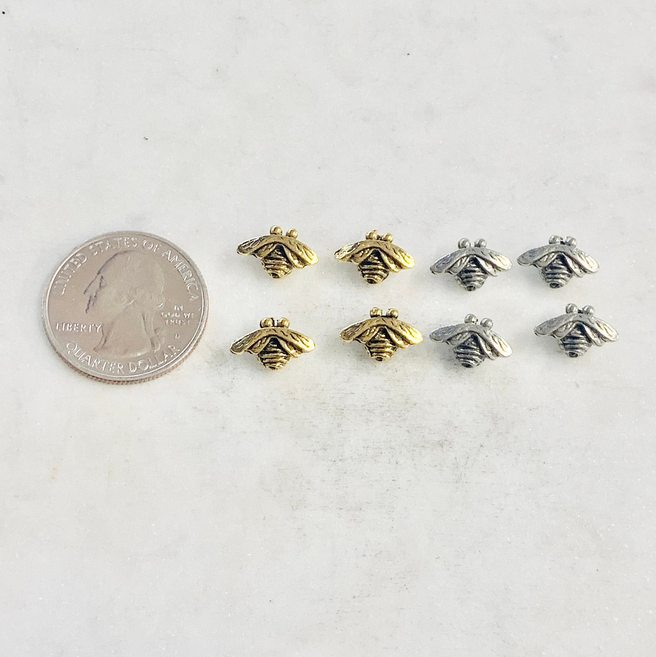 12mmx7mm Pewter Honey Bee Bead Charm Insect Nature Spring Pendant (4pc)