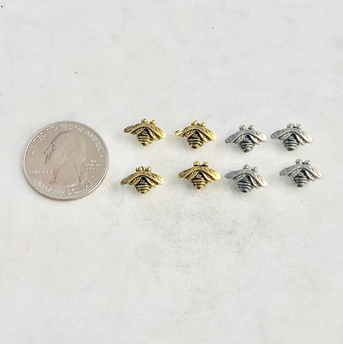 12mmx7mm Pewter Honey Bee Bead Charm Insect Nature Spring Pendant (4pc)