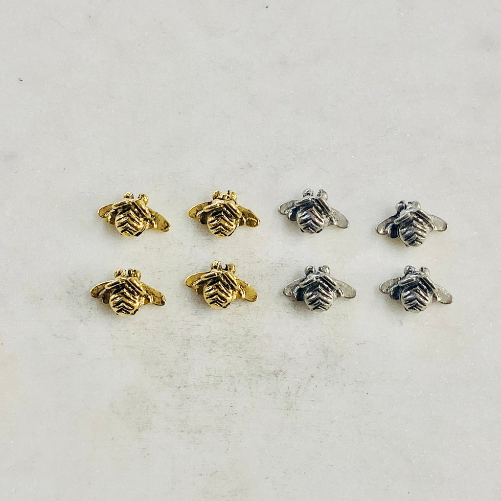 12mmx7mm Pewter Honey Bee Bead Charm Insect Nature Spring Pendant (4pc)