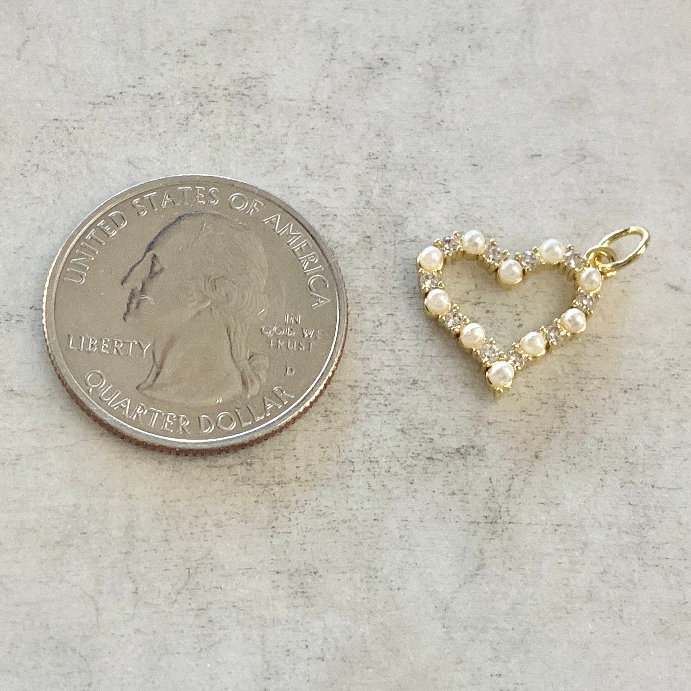 Gold Plated Small Cubic Zirconia Pave Pearl Open Heart Pendant Love
