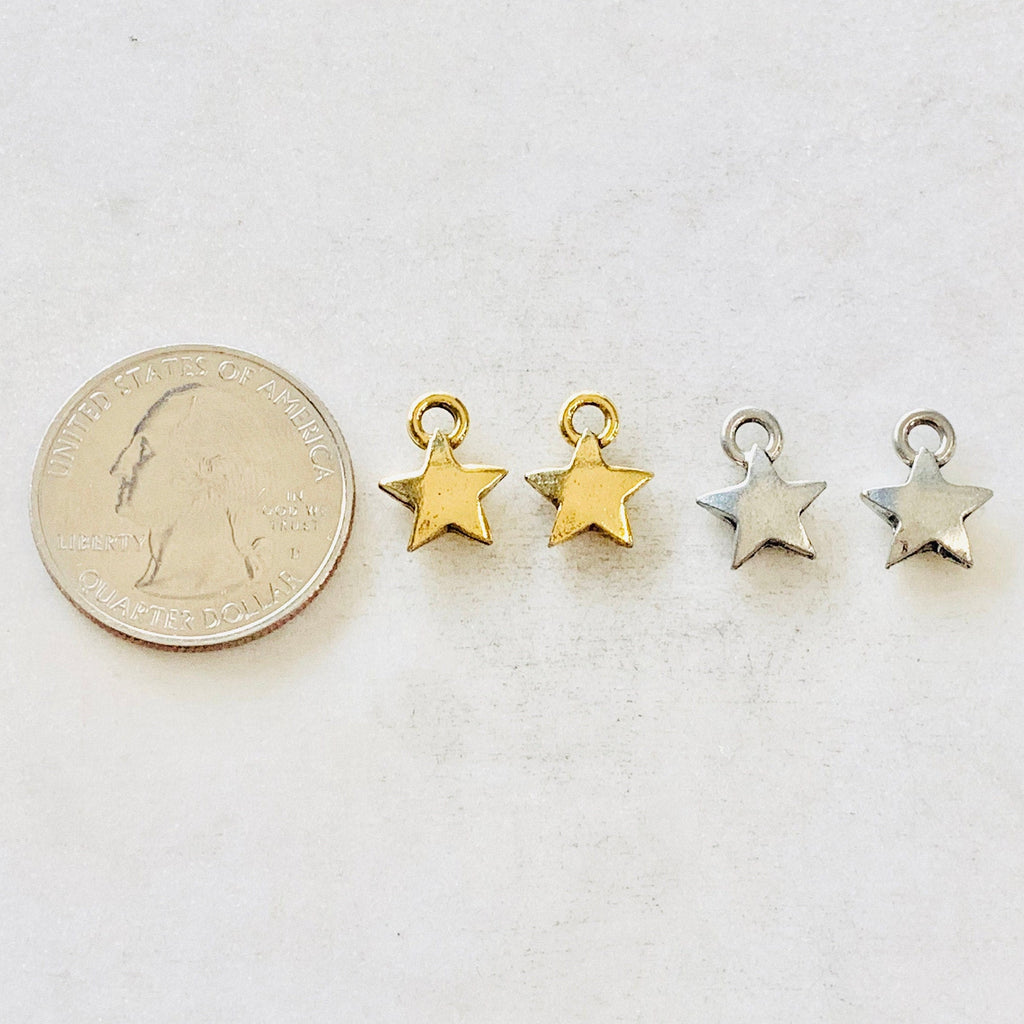Pewter Puffy Star Charm Celestial Pendant Antique Gold Antique (2pc)