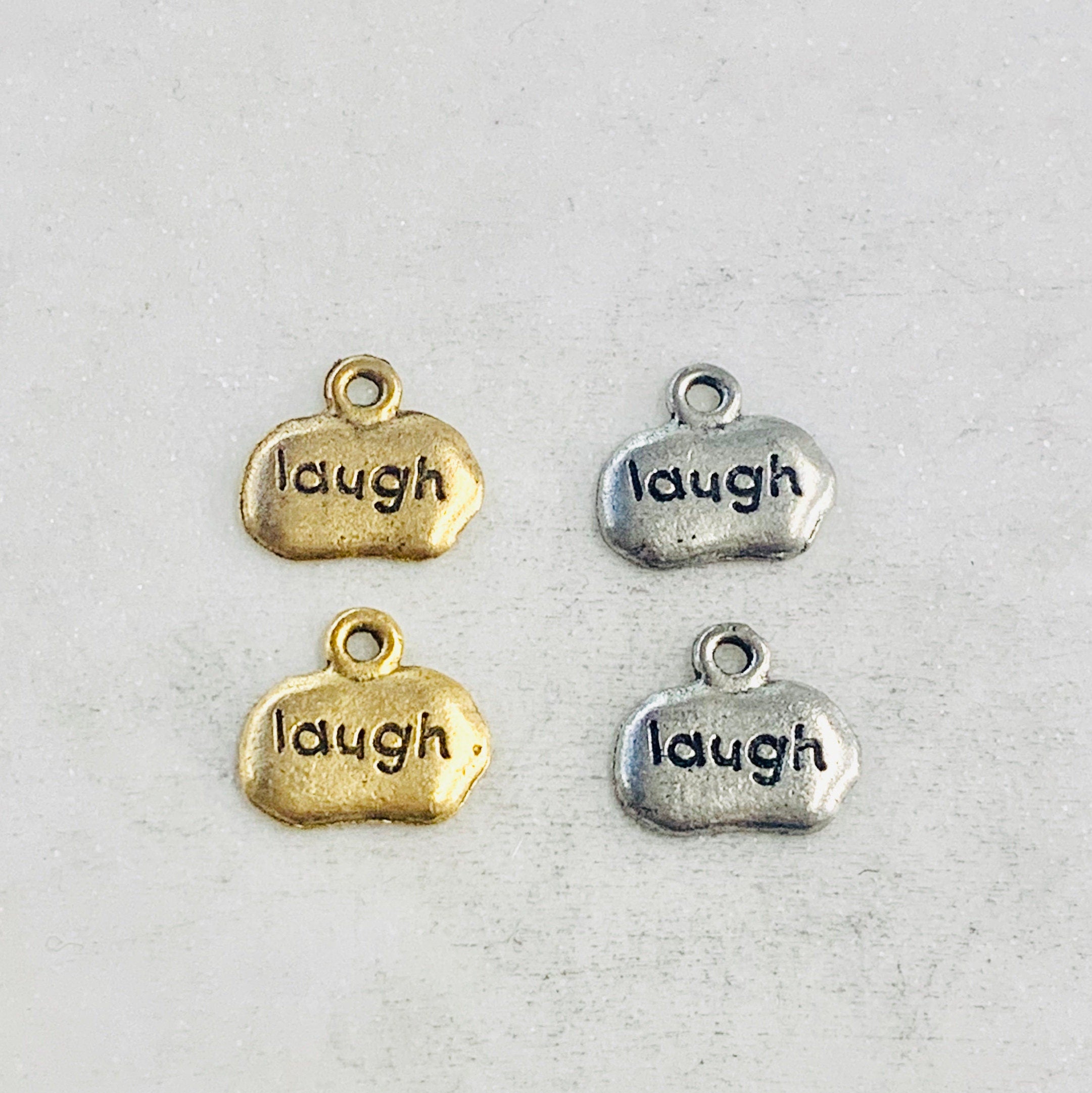 Pewter Wide Oval with Laugh Charm Pendant Inspirational Charm (2pc)