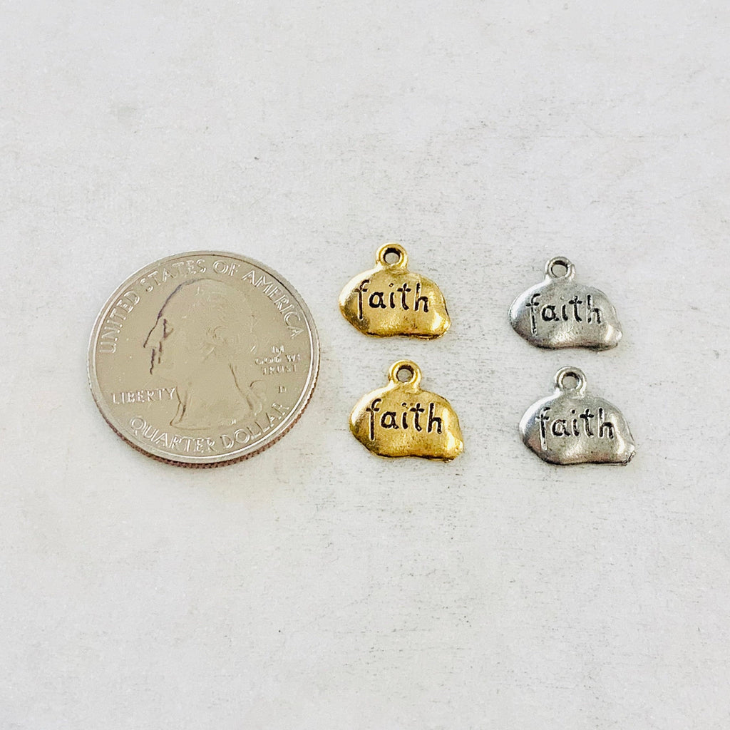 Pewter Wide Oval with Faith Charm Pendant Inspirational Charm (2pc) – Antique Gold